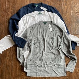Two J Crew Factory Men’s Thick Cotton Long Sleeve Pocket Tees